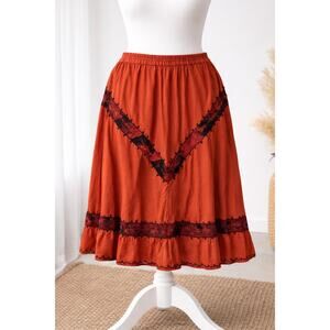 Main Street Rust Boho Embroidered Skirt 3X Rayon